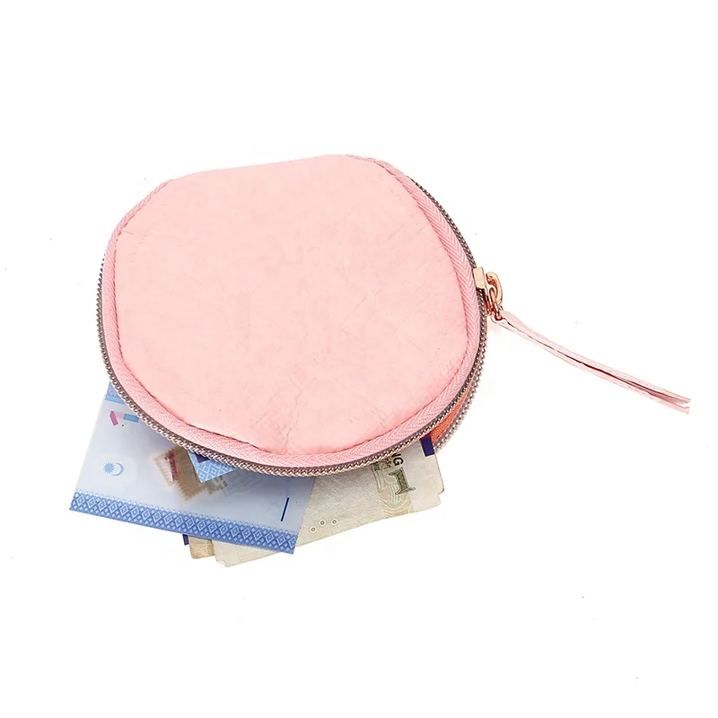 Factory custom pink wallet  daily life  storage bag  round shape  durable coin  purse Tyvek  paper  waterproof  wallet