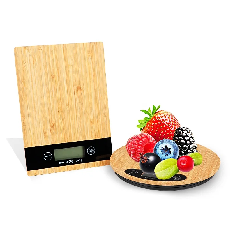 Portable Round Bamboo and Wood Kitchen Baking Scale Home LED Display Digital Food Scale