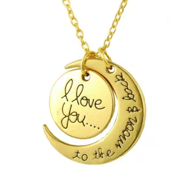 NJC Couple lovers gifts silver or gold plated fashion design stainless steel i love you to the moon and back necklace for lover