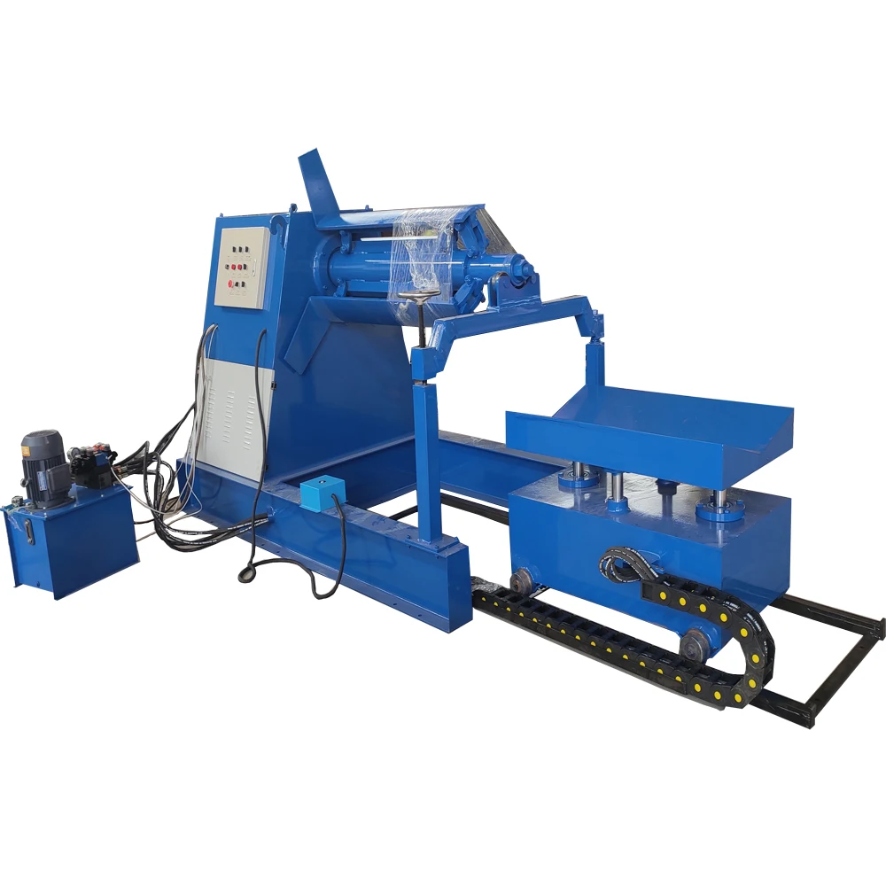 Azerbaijan Croatia popular used 7 tons hydraulic decoiler with coil car for servo motor roofing panel machine