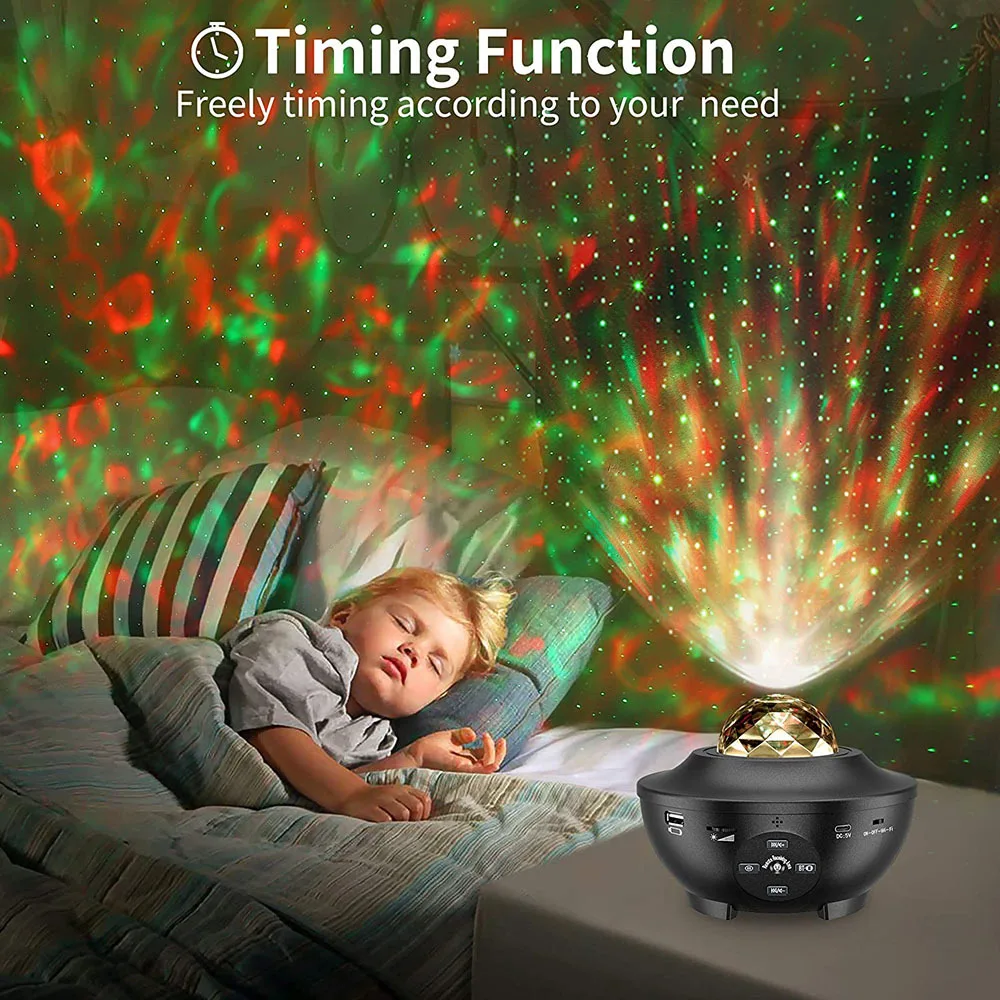 Led Starry Sky Projection Lamp Usb Music Red And Green Laser Starry Water Pattern Light Atmosphere Night Light