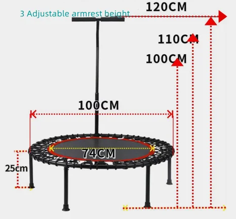 40 inch Mini Trampoline For Adults Indoor Small Exercise Trampoline For Workout Fitness with armrest