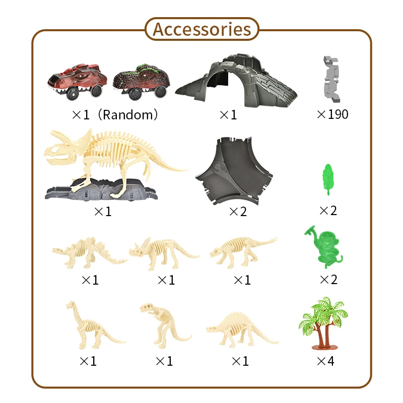 209pcs B/O DIY Skeleton puzzle dinosaur orbital track board game play set toy