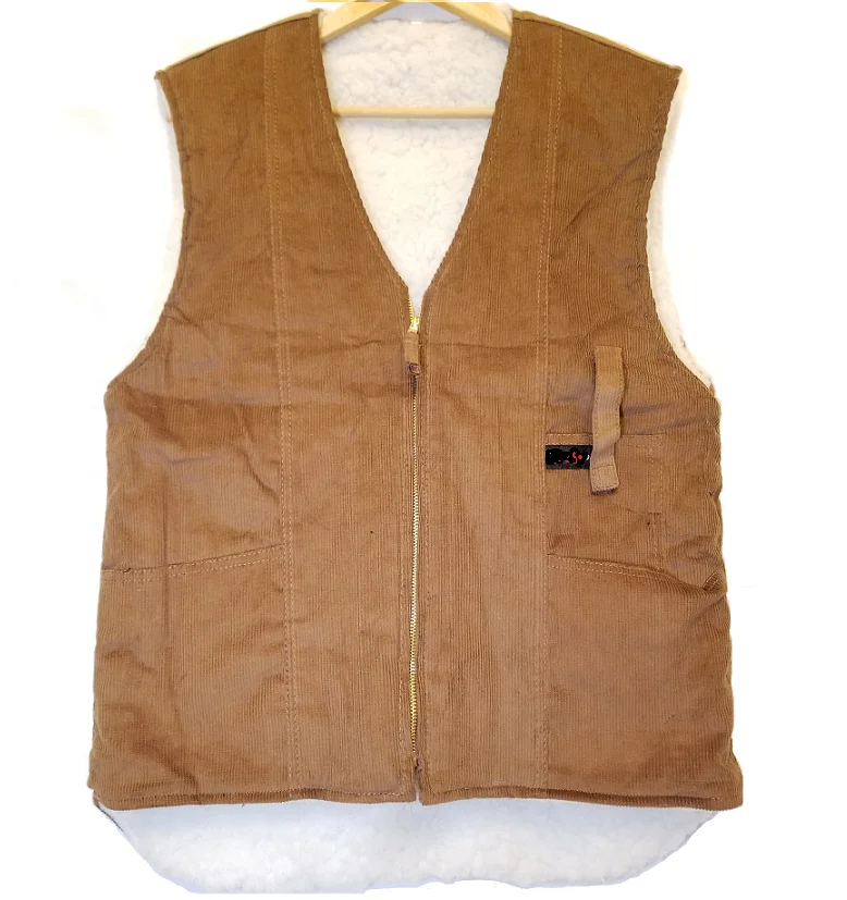 
Corduroy faux fur Trucker Waistcoat Brown cord fake fur Body warmer Vest Workwear Cold Protection vest Outdoor Working vest 