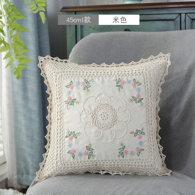 Vintage Hand-crocheted Cotton Thread Hollow Woven Blend Set Square Lounge Chair Knitting Sofa Decorative Pillow Case