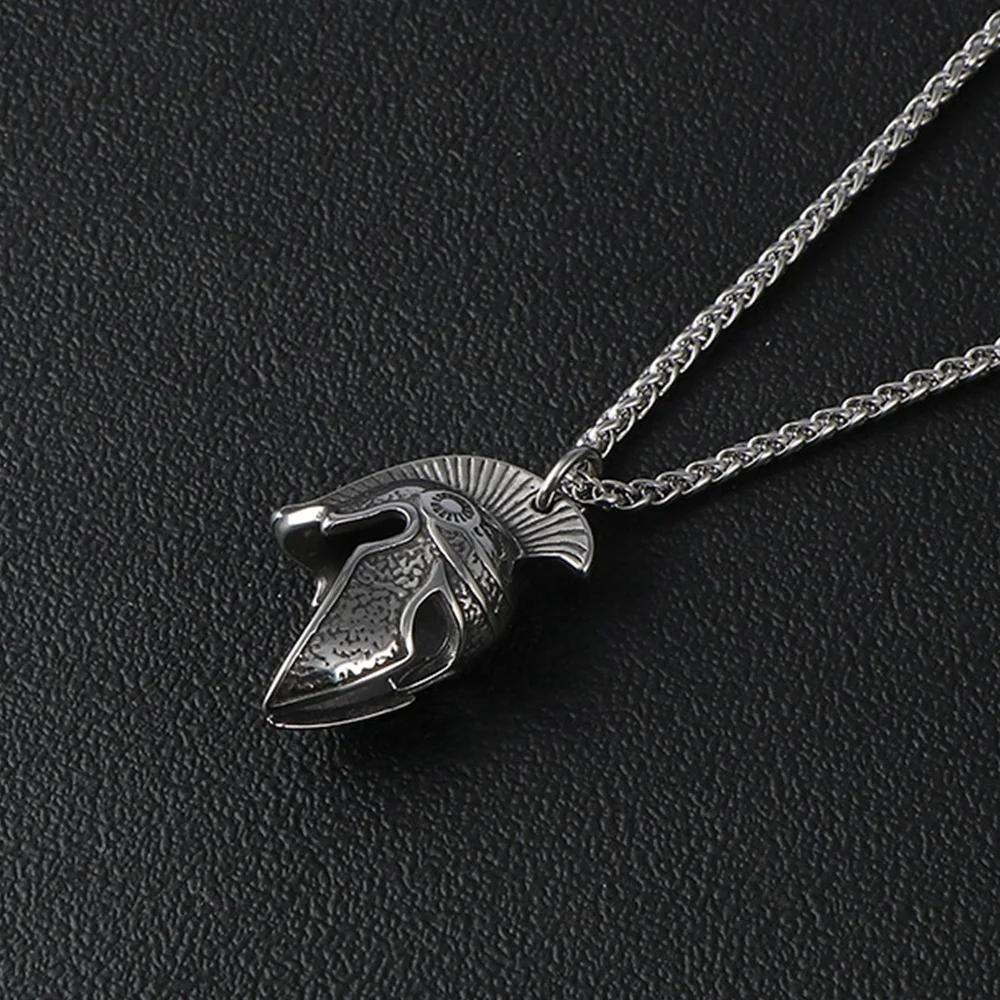 MECYLIFE Roman Battle Warrior Helmet Pendant Necklace Stainless Steel Spartan Helmet Necklace