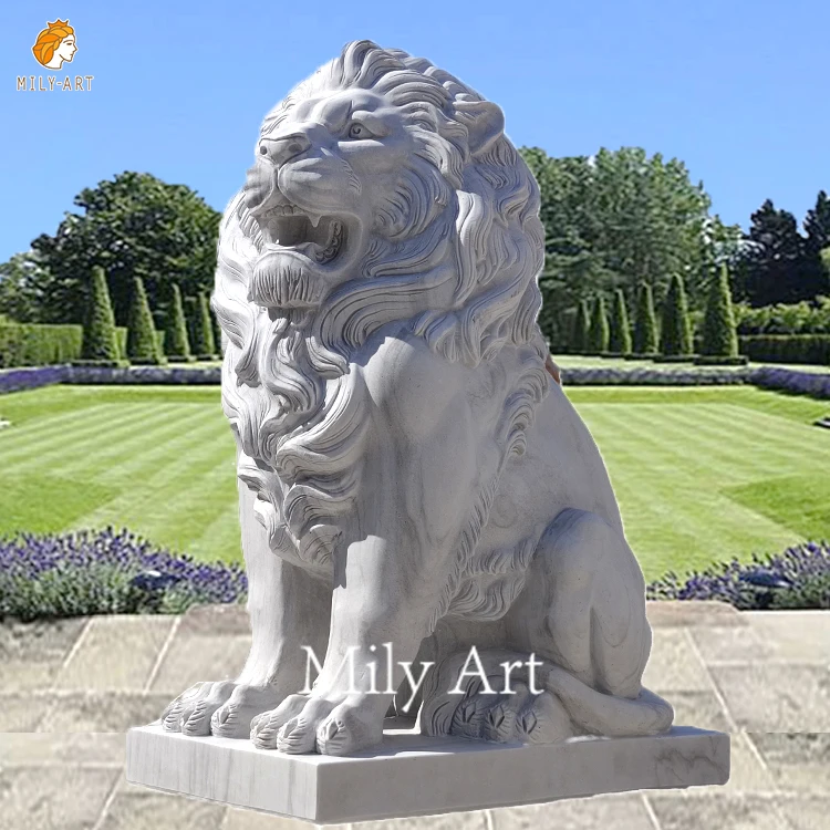 High Quality Hand Carved Decorative Outdoor Marble Stone Sitting Lion Sculpture Life Size