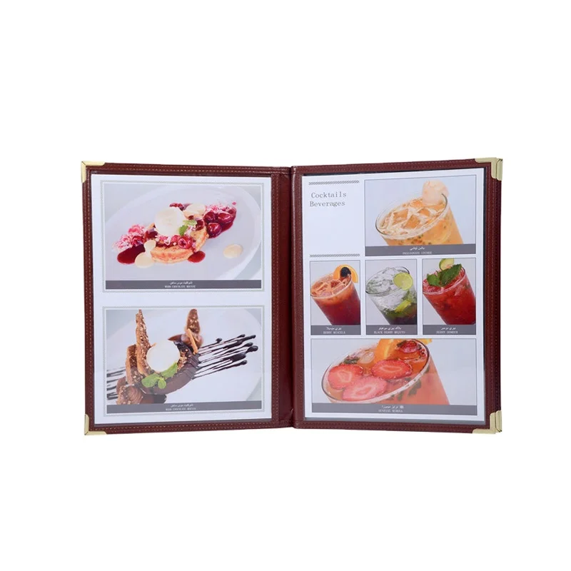 Custom PU leather menu folder and PU leather restaurant menu cover hotel leather menu holder folder