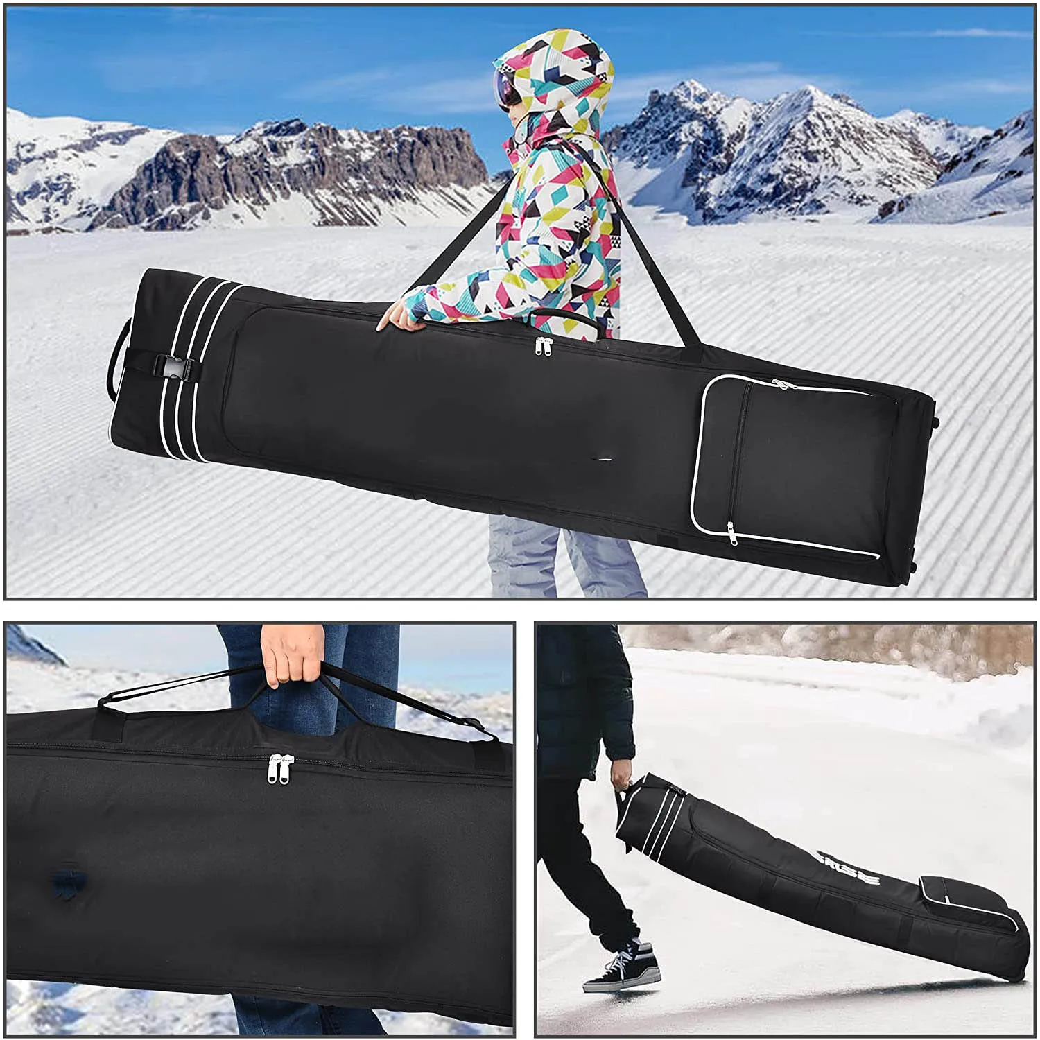 Factory Customized Rolling Double Padded Snowboard Ski Duffel Carry Bag Padded Ski Snowboard Bag with Wheels for Air Travel