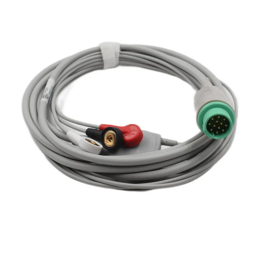 Plinma One-piece 3 leads ECG Cable leadwires Compatible with Biolight  M7000, M8000A, M8500, M9500 Round 12 pin