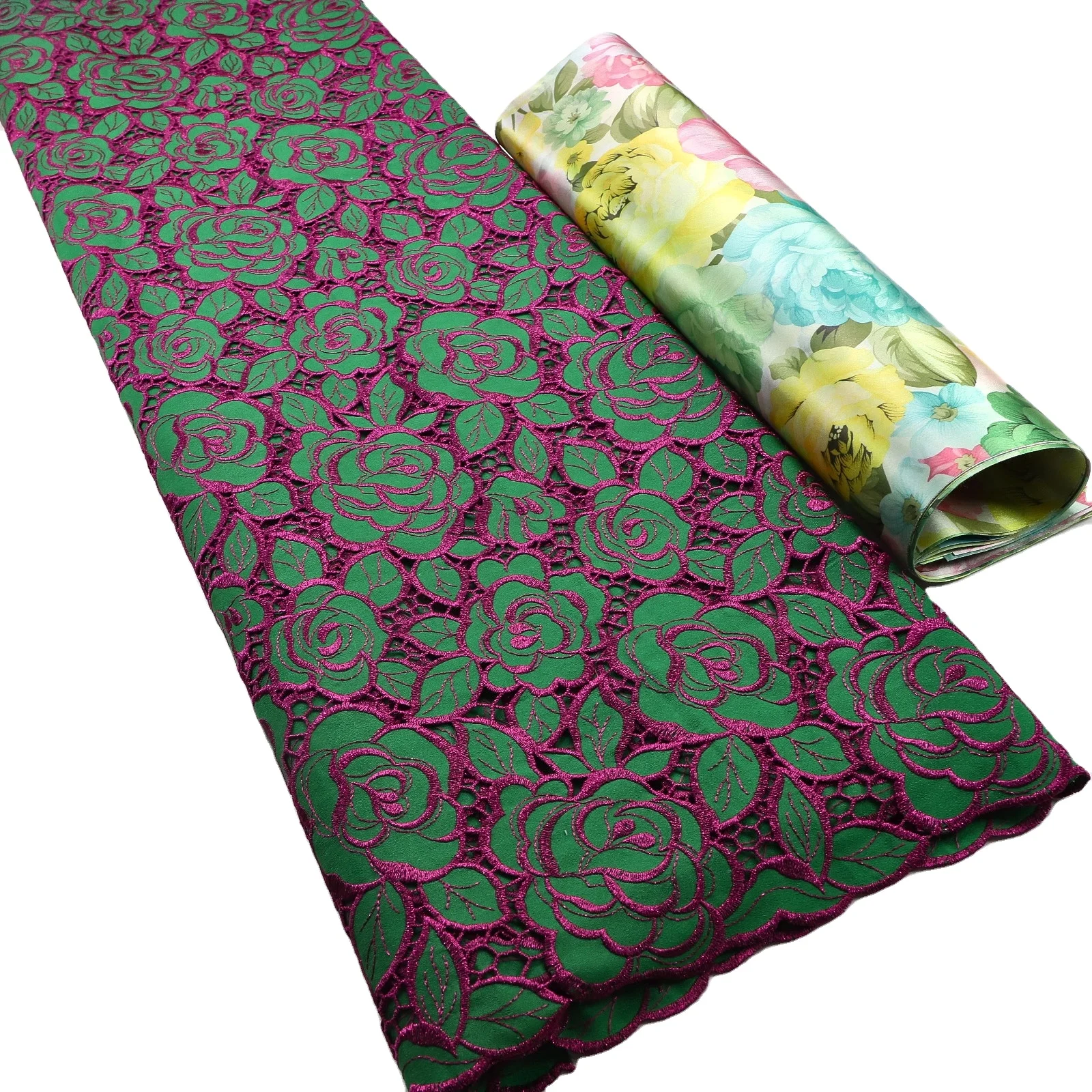 Supoo  High Quality Chiffon Senegal Lace African Guipure Lace Sequins Cord Lace Embroidered Latest Soft Cord Silk with Chiffon