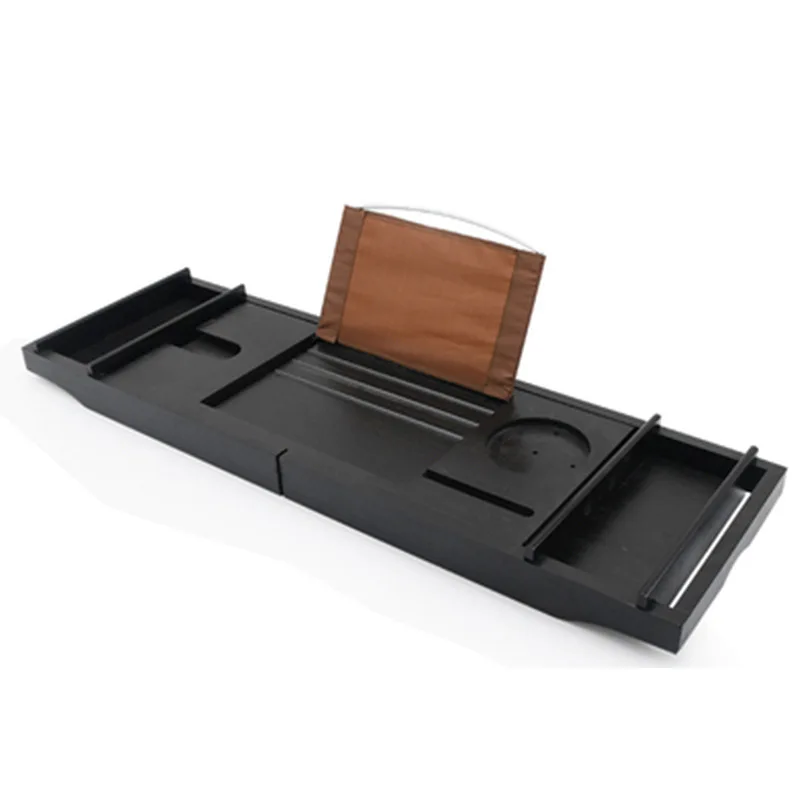 QUAWE FSC Certification wholesale expendable black bath tray bamboo caddy tray bamboo bathtub rack