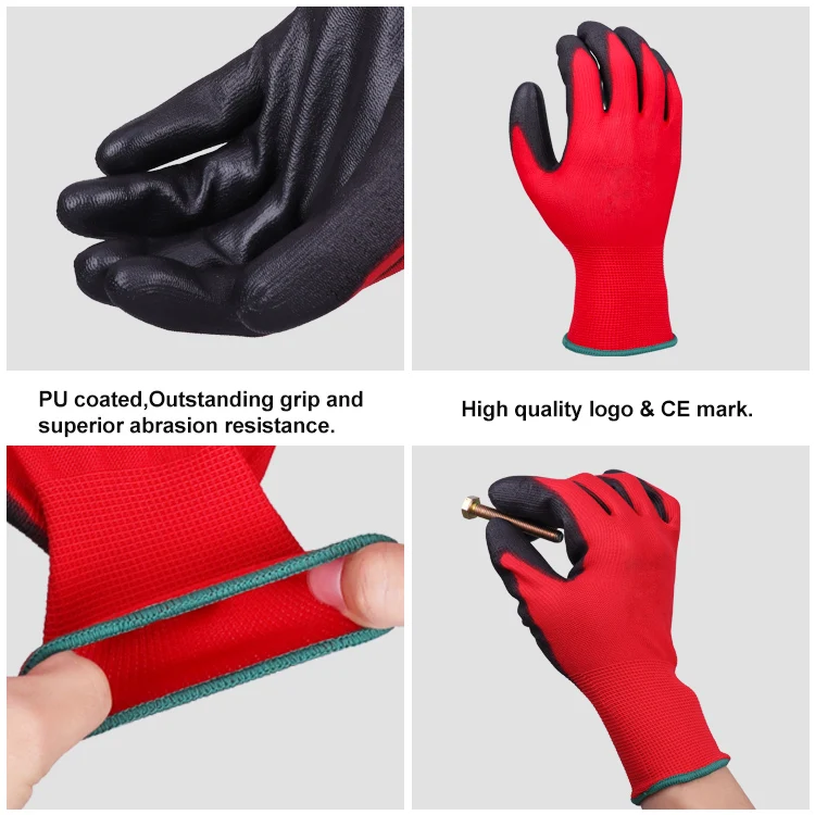 XINGYU 13G Polyester PU Coated Gloves Custom logo Black Safety Hand Gloves Working pu work Safety Gloves