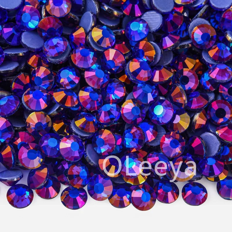 OLeeya Wholesale Free Samples Glass Hot fix Crystals Metallic Moonlight hot fix SS6-SS30 Iron On Rhinestone For Garment