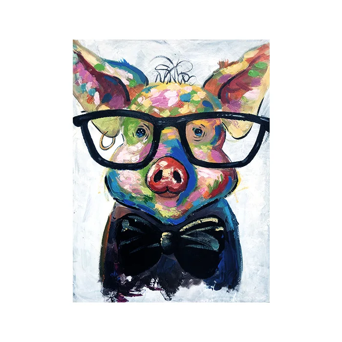 Handmade Modern Style Home Decorative A Pig with Glasses Animal Wall Art Oil Paintings On Canvas