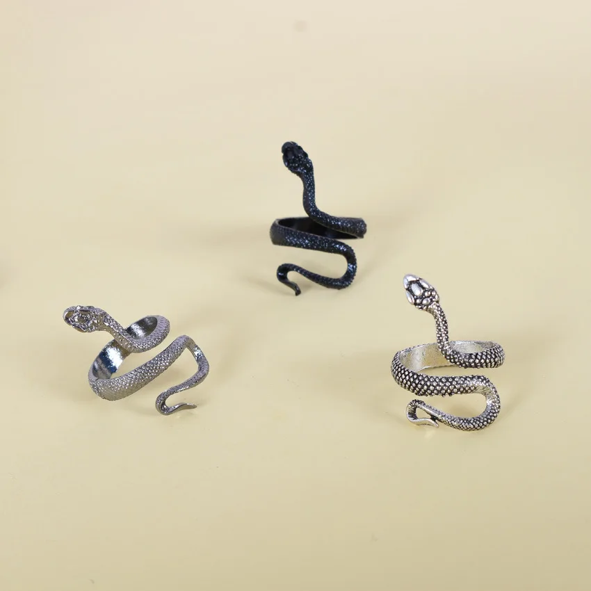 Retro Punk Snake Ring for Men Women Exaggerated Antique Fashion Personality Opening Adjustable White Gold Skull Snake Rings