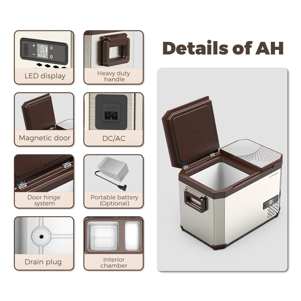 AH35 Alpicool Dual-zone 12V 24v Freezer fridge combo car Refrigerator Compact Metal casing Mini Car Fridge For Camping Outdoor