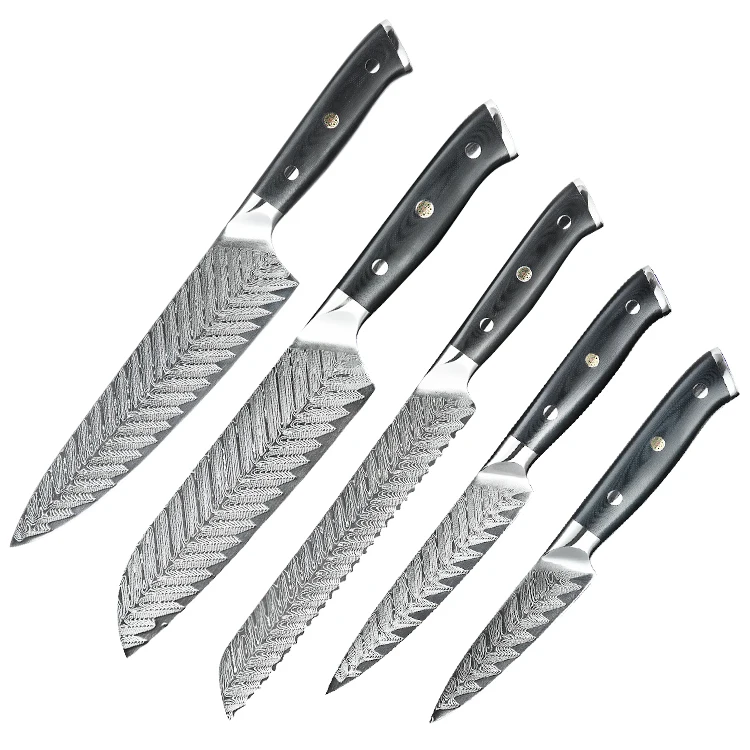 Full Tang G10 Handle Japanese VG10 Damascus Steel Kitchen Knife Set