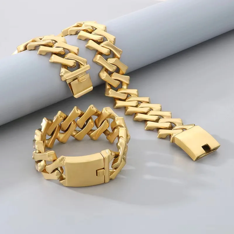 Fashion jewelry stainless steel heavy metal gold bone chunky chain necklace for women