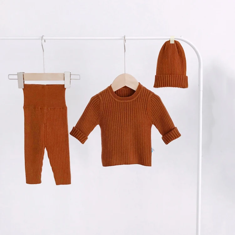
Wholesale baby sweater suit winter solid color warm knitted suit 