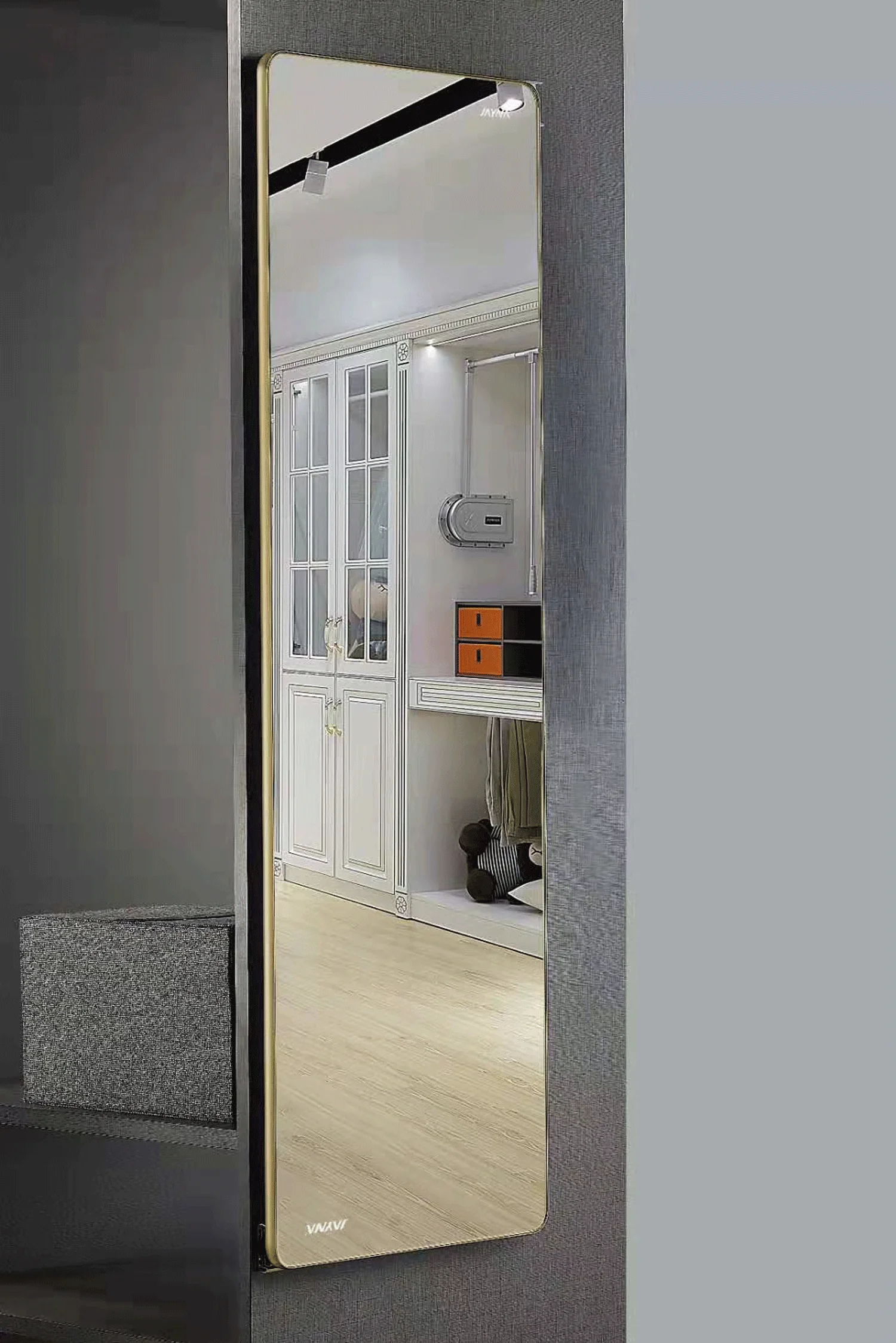 
Wardrobe Cabinet Rotating Mirror Inside Full-length Dressing Mirror Sliding Folding Cabinet 