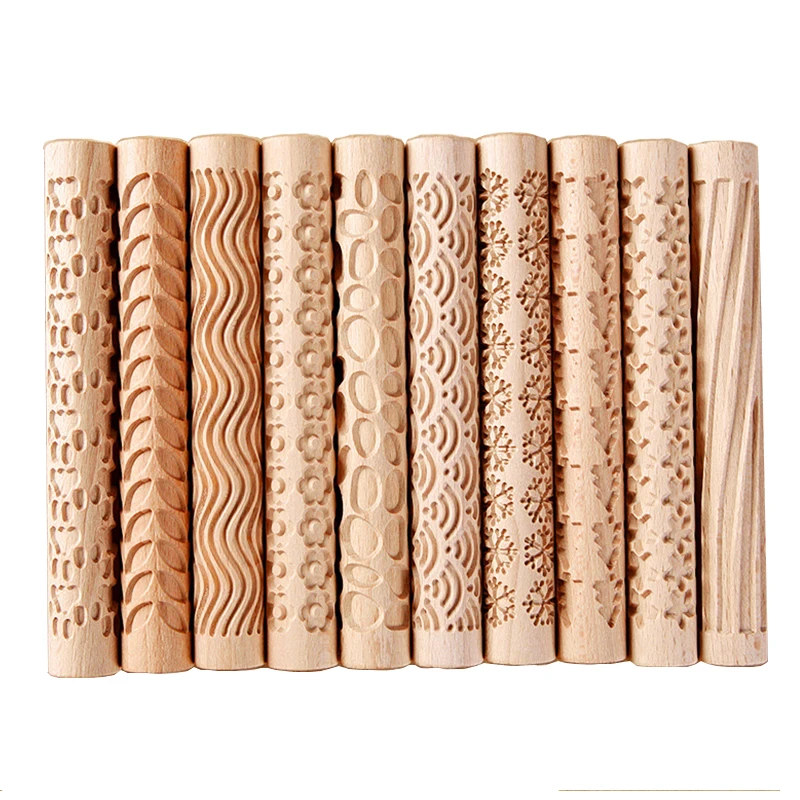 Custom Eco-friendly Wooden Engraved Embossed Kids Rolling Pin for Kitchen Baking