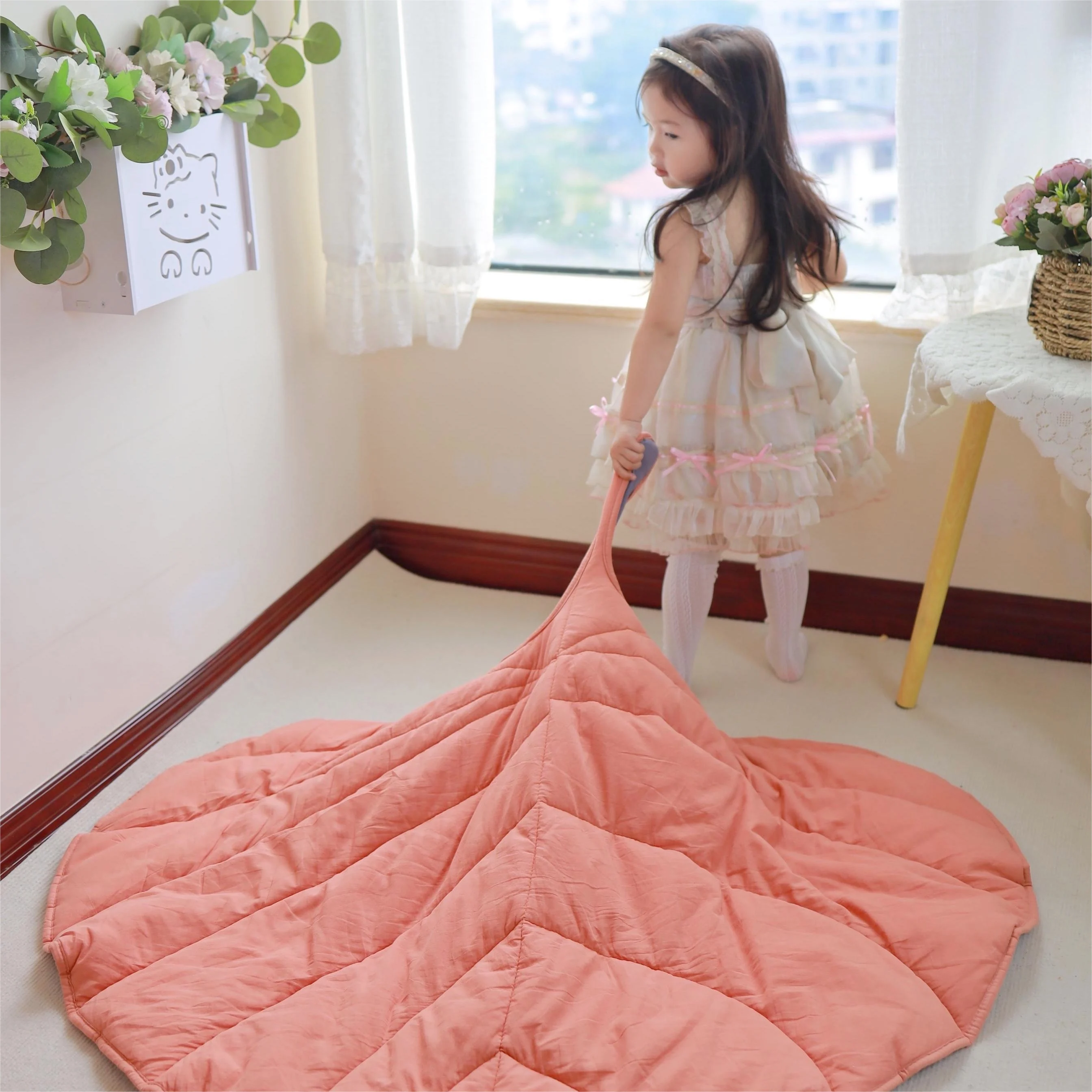 Foldable Baby Play Mat Leaf Shape Cotton Crawling Carpet Crawling Mat Cushion Sports Toy Kid Playmat