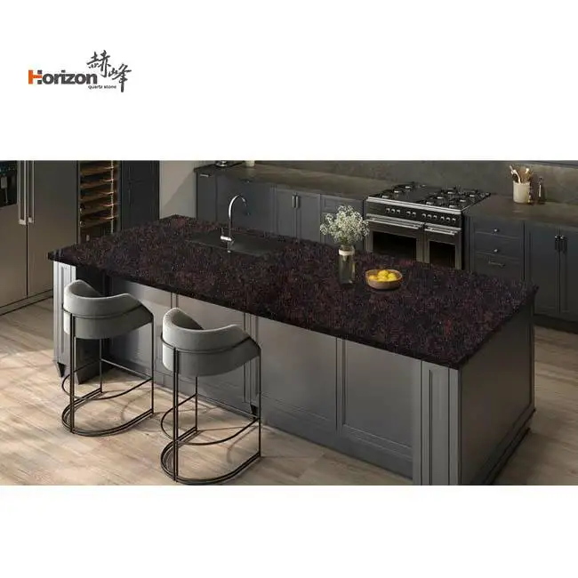 Horizon faux stone panels artificial sparking quartz black quartz slab countertop stone