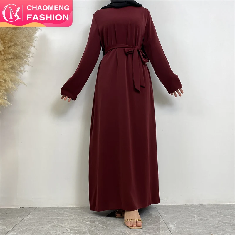 6597# Modest Fashion Muslim Long Dress with Side Pockets Nida Fabric Solid Color Women Clothing