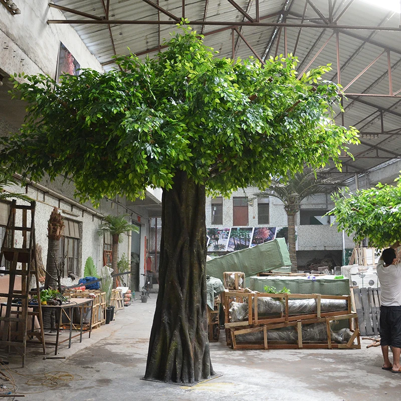 China silk green simulation trees artificial giant banyan tree ficus tree indoor artificial oak for sale