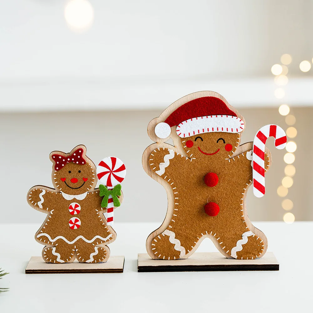 A264 Creative Felt Gingerbread Man and Christmas House Desktop Decorations New Outdoor Party Biscuits Box Christmas Decorations