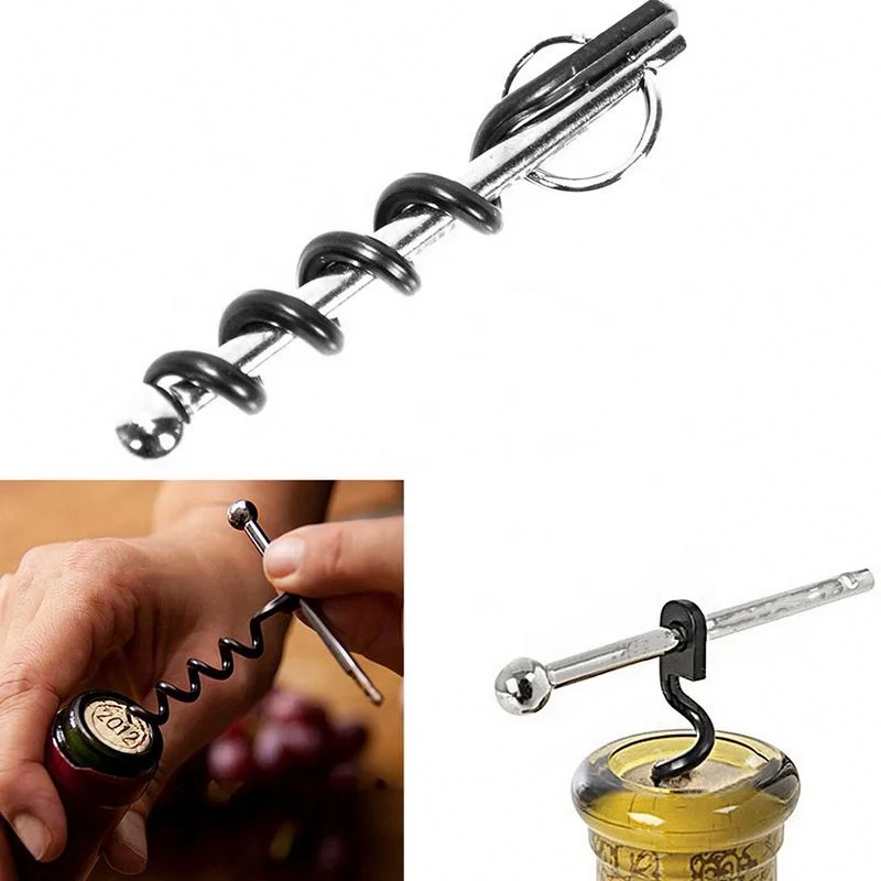 Mini Wine Beer Bottle Opener Stainless Steel Double Hinged Corkscrew With Ring Outdoor Key chain Wine Opener Kitchen