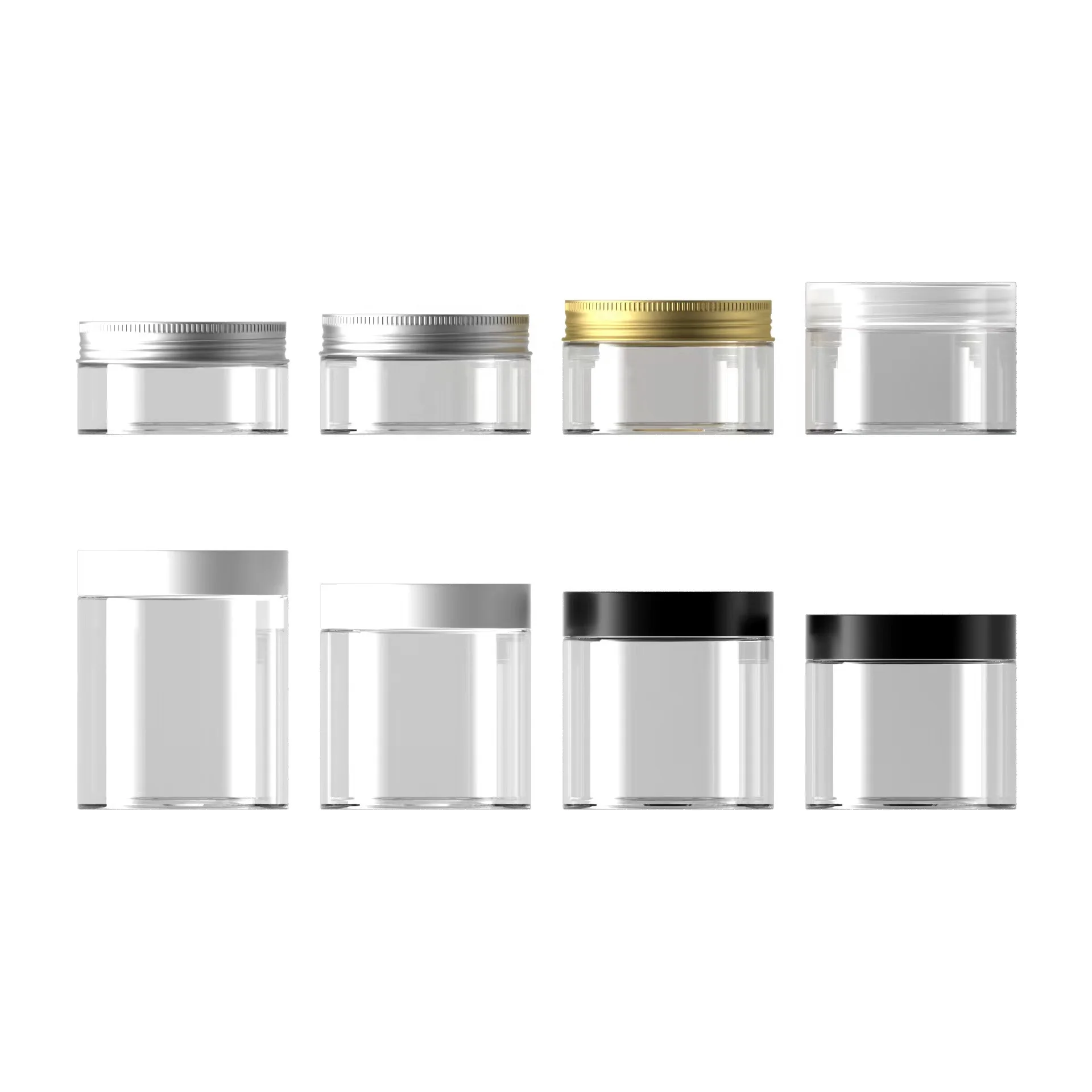 67mm neck size 50g 2oz 100g 120g 150g 200g 8oz 250g 500g plastic PET food cookie jar with black white clear gold silver lid