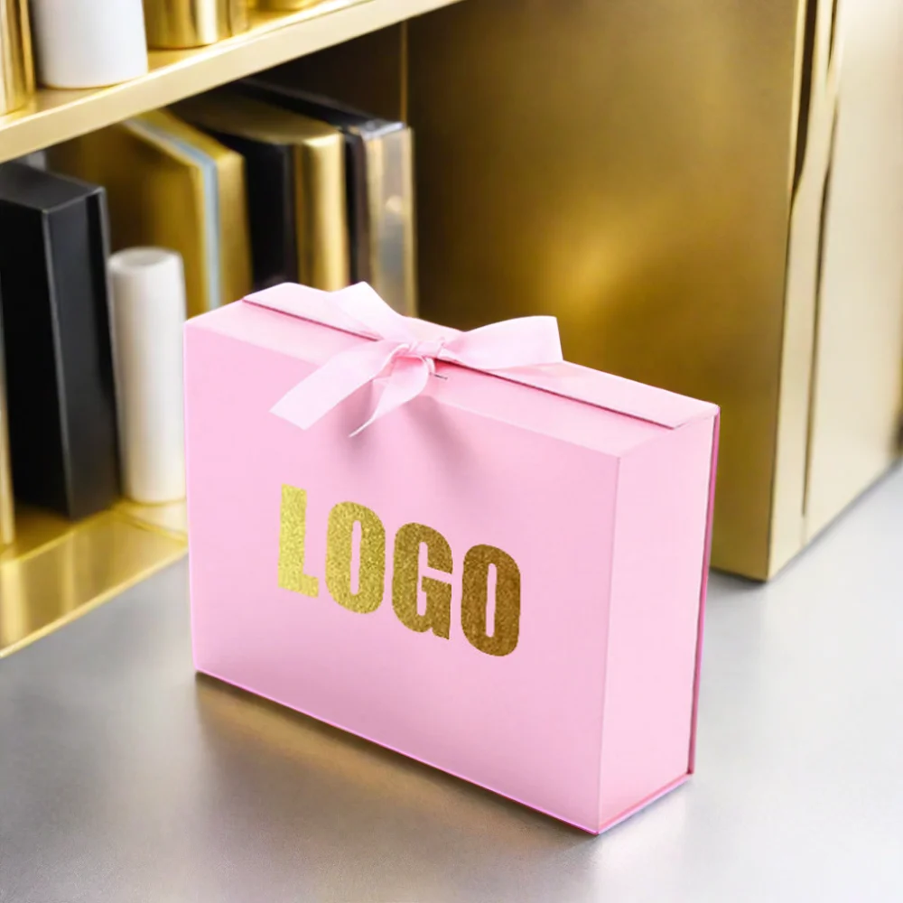 Luxury Cute Birthday Snack Foldable Magnetic Cosmetic Cover Gift Box Custom Logo with Packaging Featuring Ribbon