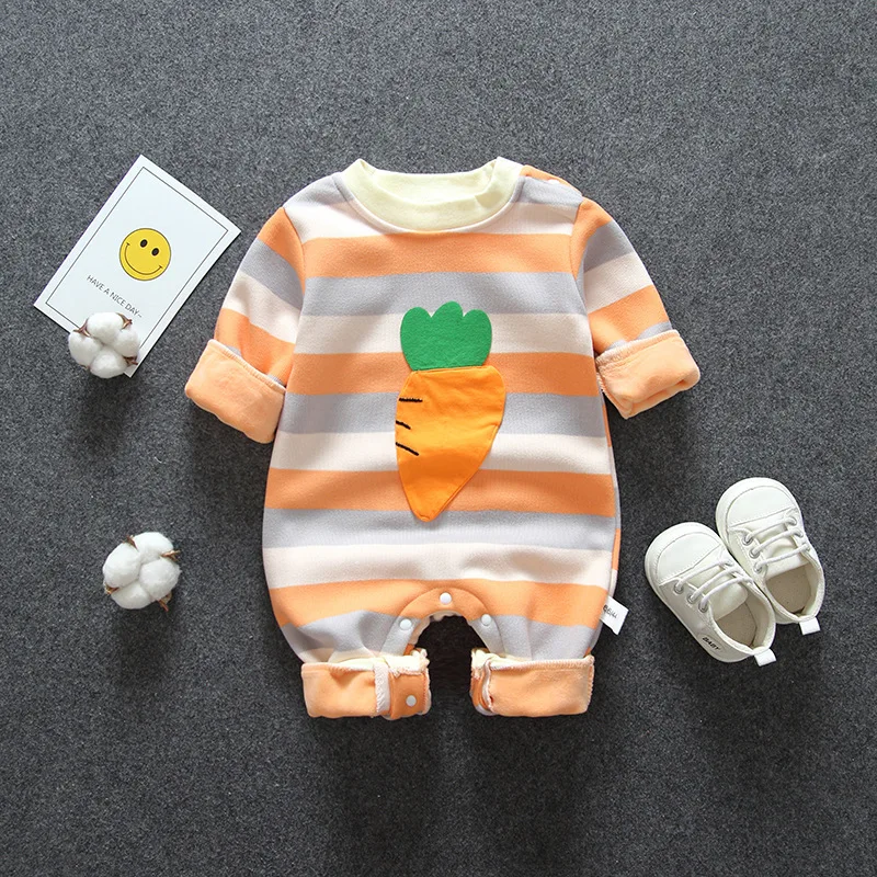 Spring and autumn baby clothes long-sleeved one-piece cartoon plus velvet baby boy cute romper
