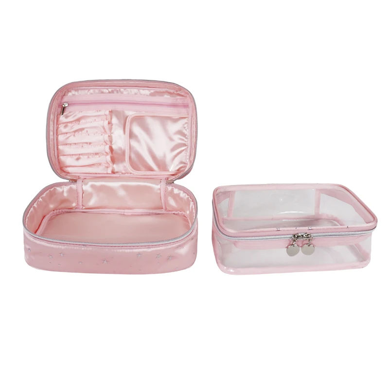 Double Layer Travel Makeup Bag Portable Cosmetic Bag with Divider Organizer Case for Storage Make up Large Capacity