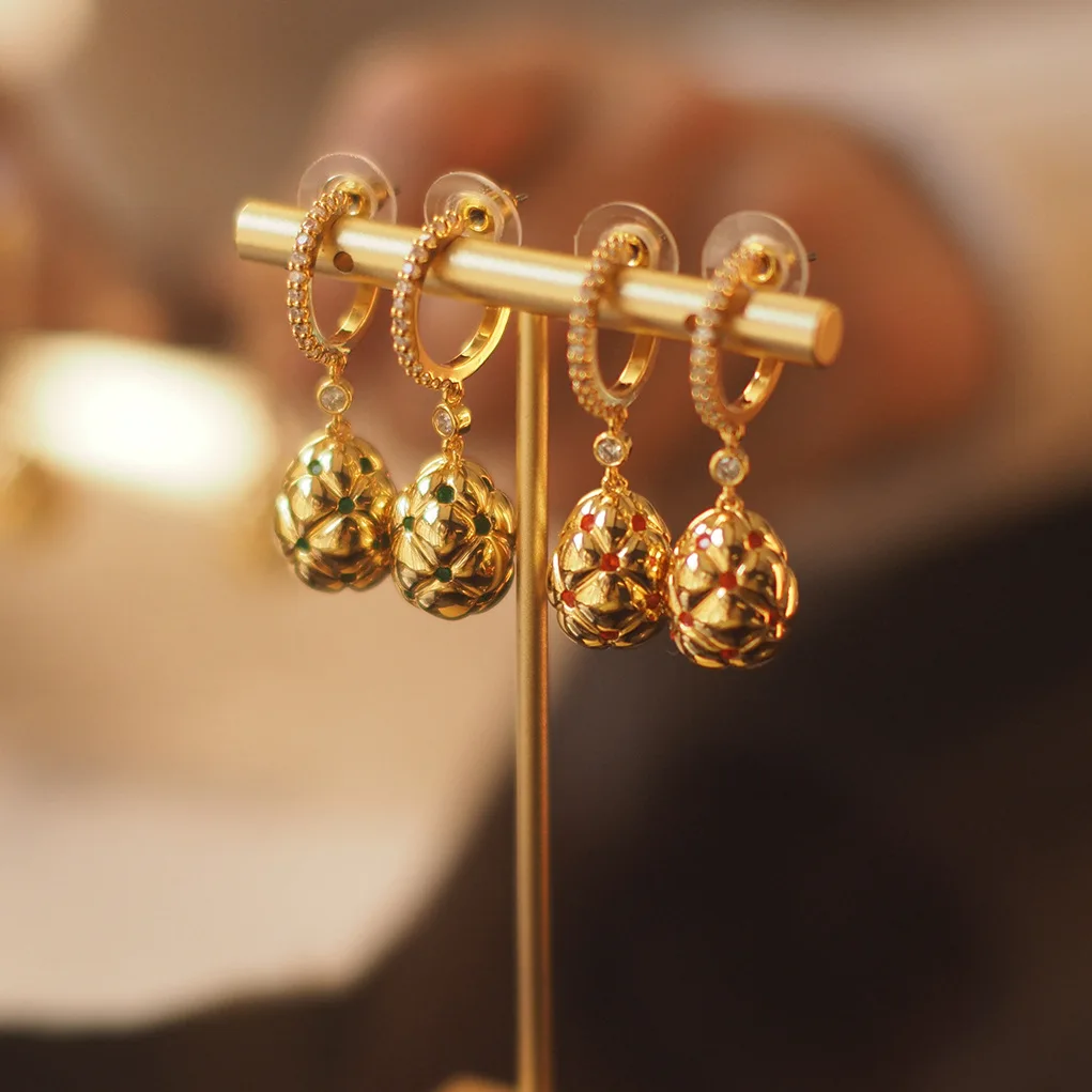 Faberge Easter egg diamond pendant earrings second-hand niche French earrings