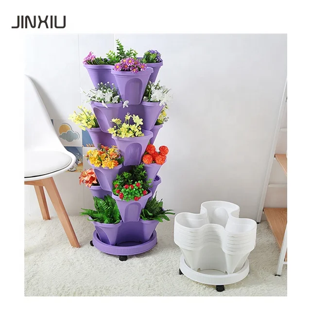 decorative plant pots for garden new products colorful stackable self-watering flower tower