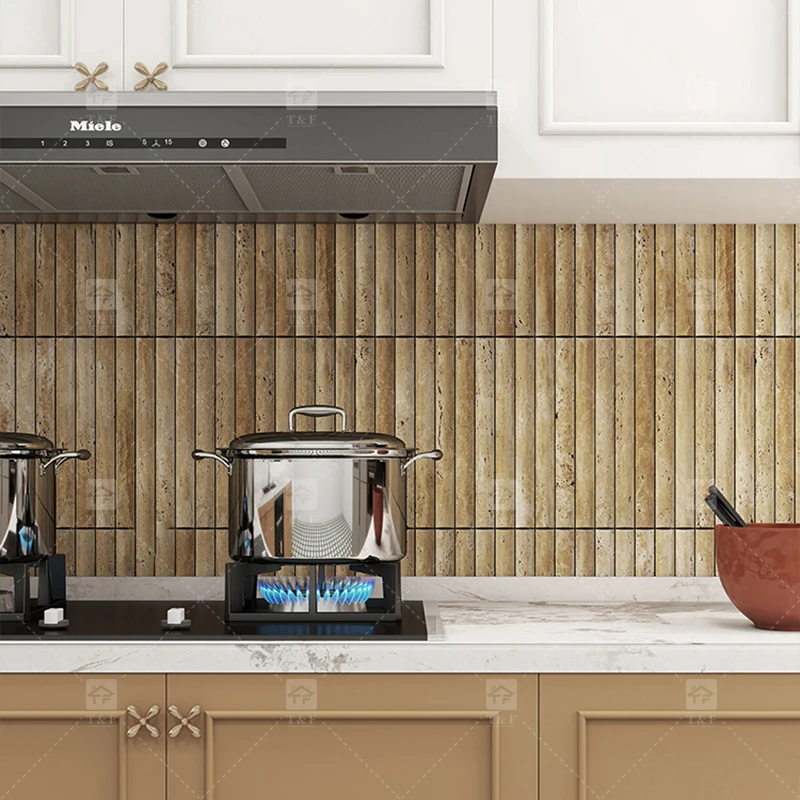 3d Beige Curve Fluted Travertine Mosaic Tiles Stone Marble Tiles Hotel Bar Bathroom Wall Kitchen Backsplash Tiles