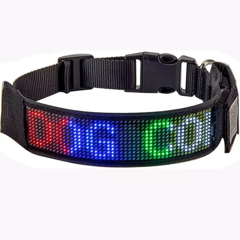Adjustable USB rechargeable led dog collar Custom text Display Light Up APP Control Diy Dog Night Aperture Led Dog Collars