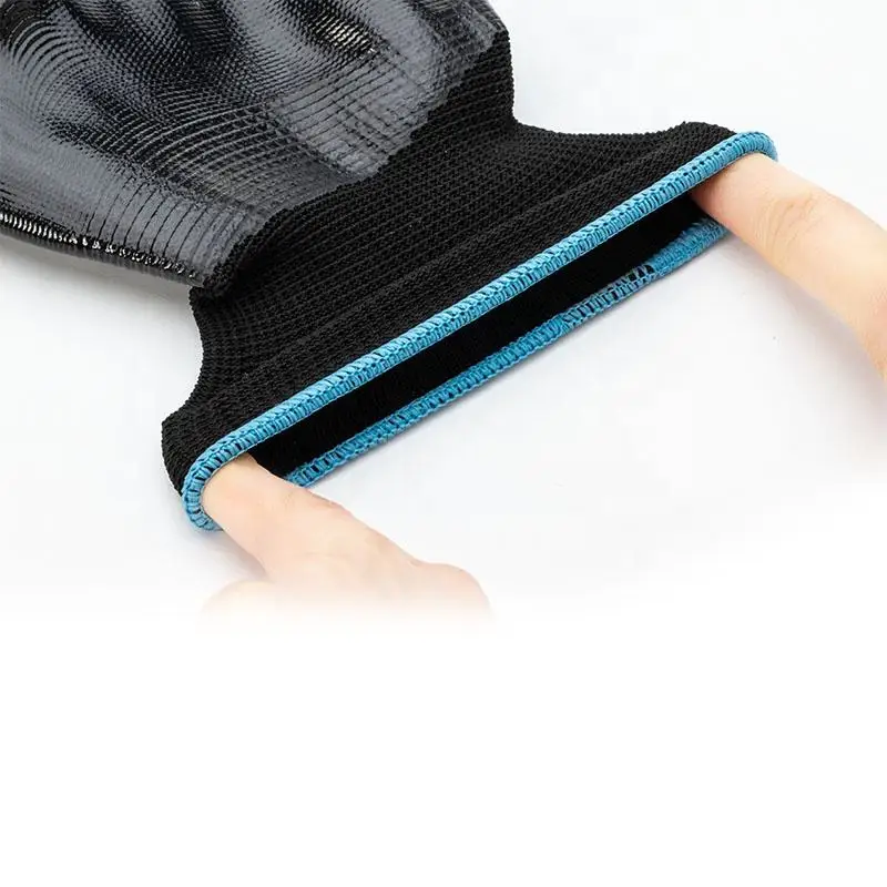 Thirteen gauge white polyester fiber lined with black nitrile or latex  fulli-covered protective gloves