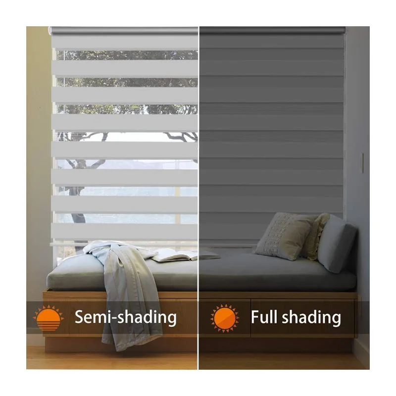 Cordless smart zebra blackout blinds motorized roller blind wood look supplier