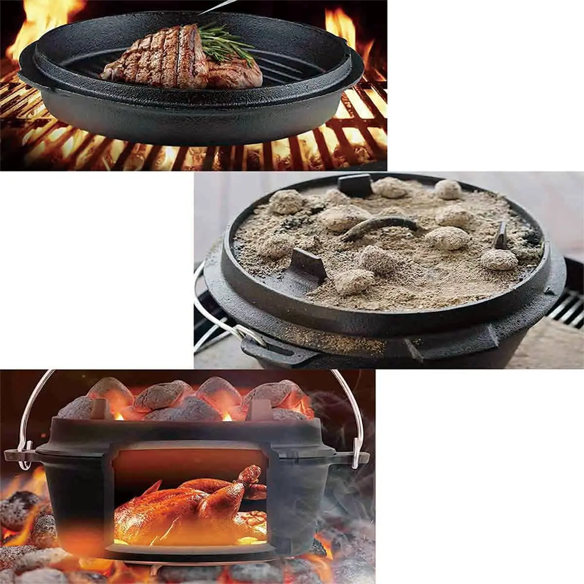 Cast Iron Camping Cookware Classic Round Shape Outdoor Dutch Oven Three Legs Cast Iron Ducth Oven