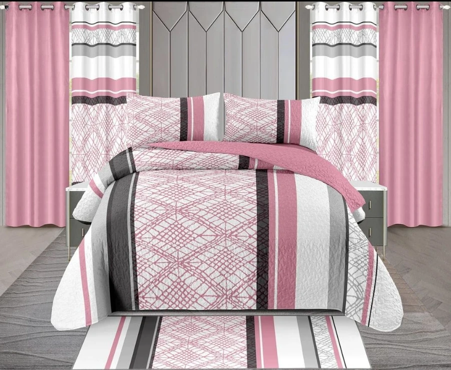 Wholesale all season cotton bedding set in stock 9pcs quilted bedspread printed floral color customized quilt cover with carpet