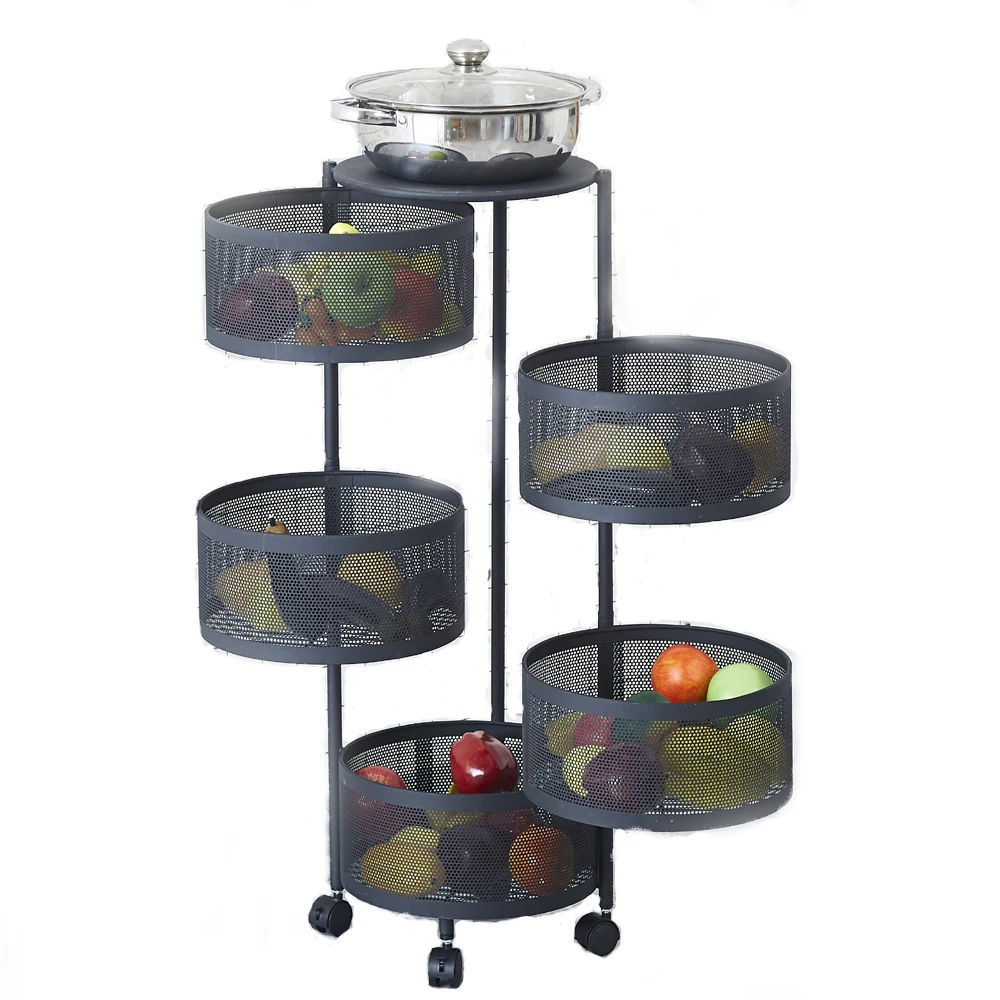 Hot Selling Factory Price 3/4/5 Layer Kitchen  Vegetables and  Fruits  Rotatable Storage Rack Frame Trolley Vehicles Customized