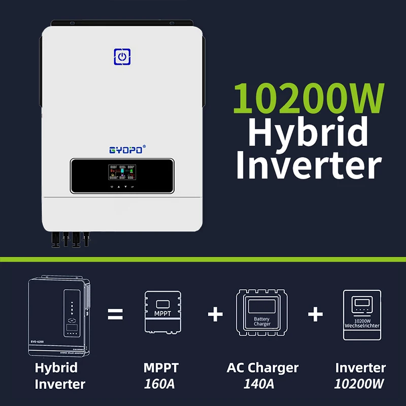 48V On Off Grid Solar Inverter 8KW 10KW Hybrid Solar Inverter 8.2KW 10.2KW On Off Grid Solar Inverter Price List With Battery