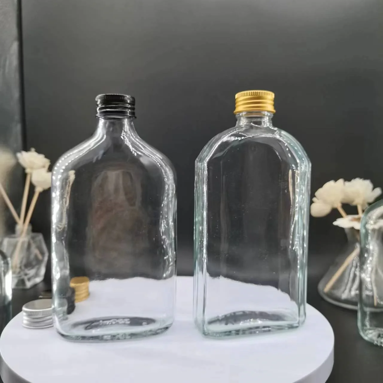 50ml 100ml 200ml 250ml 350ml Clear Empty Cold Brew Coffee Bottle Flat Flask Glass Bottle With Aluminum Cover
