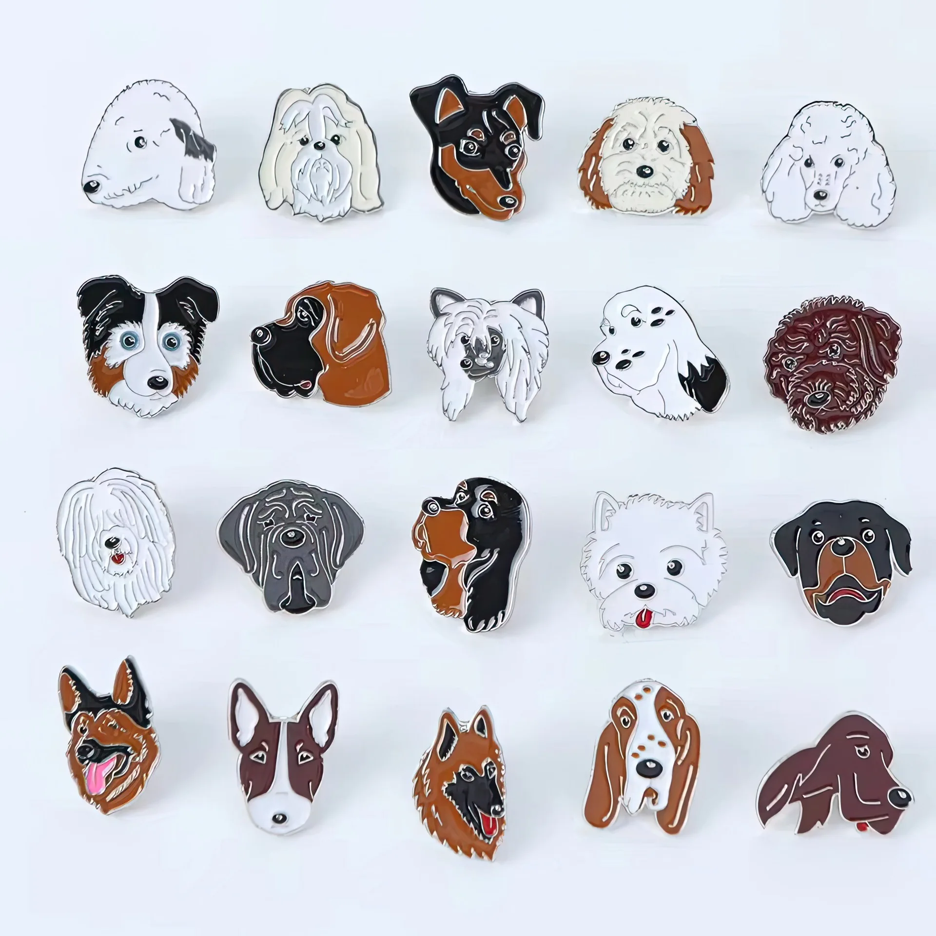 Custom Metal Cartoon Dog Lapel Pins Poppy Brooch Badges UV Logo Art-Themed Pet Lover Gifts Kids 1 Color Plating Technique