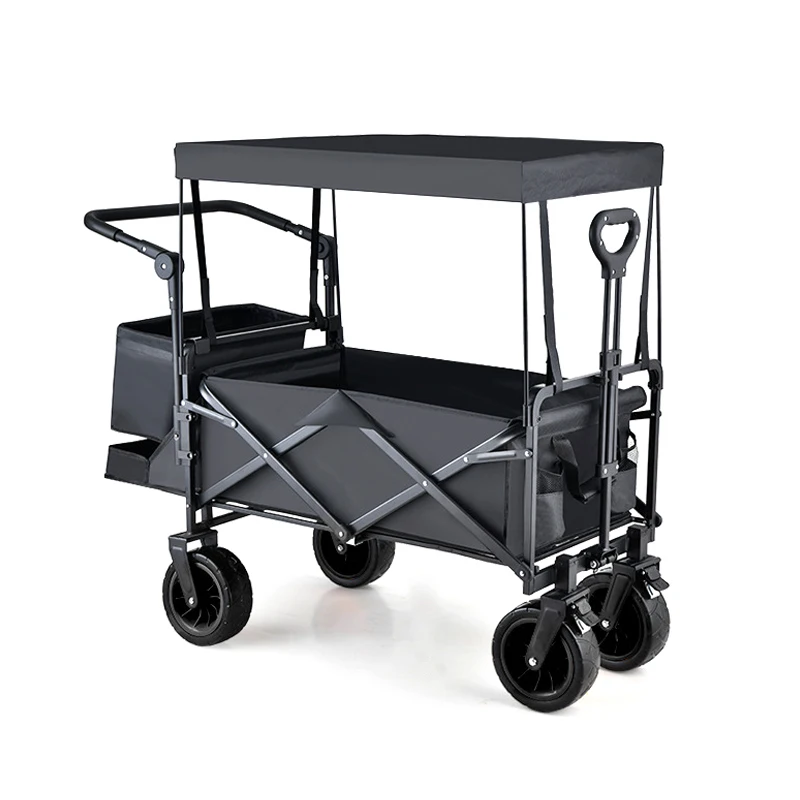Spacious Foldable Wagon Cart with Oversized Wheels Adjustable Handlebar Robust and Portable Featuring a Collapsible Canopy