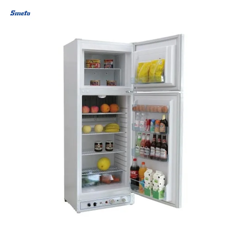 Smeta 225L Double Door Top Freezer LPG Gas AC Absorption Refrigerator